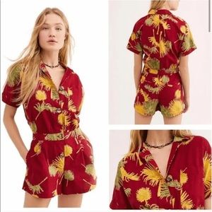Free People Malibu Maroon Palm Romper Size XS